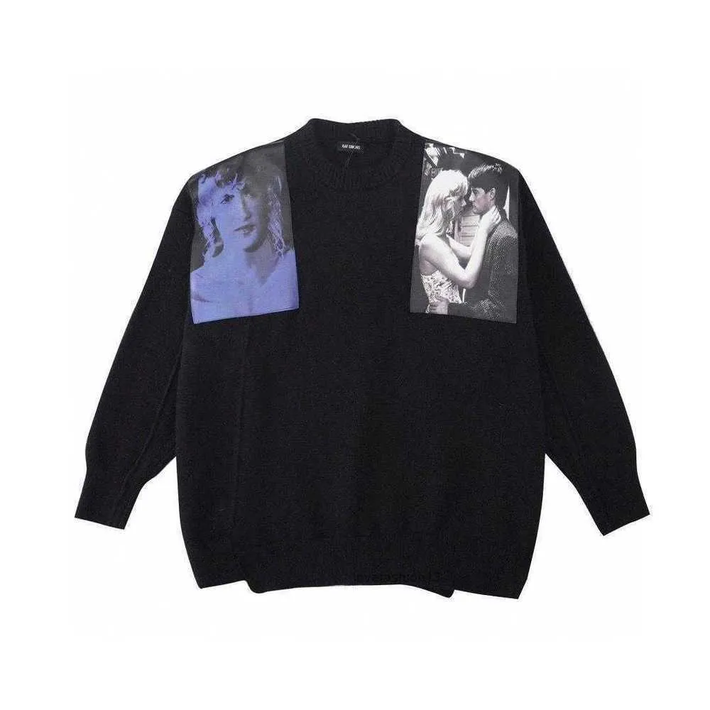 Men's Sweater Photo Sticker Sweater Long High Street Crew Neck Loose Men