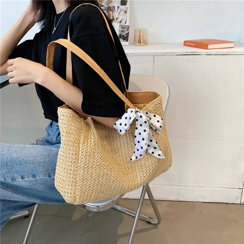 Knitted Straw Bag Women Bolso Mujer Satchel Crossbody Shoulder Handbags For Women Female Messenger Bucket Bags