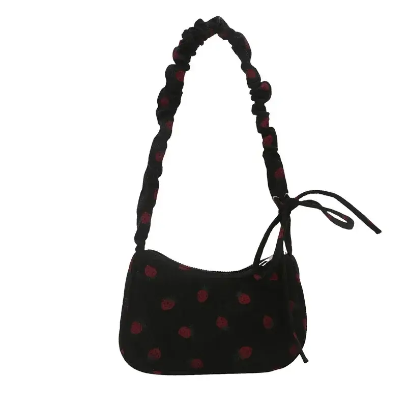 Women Small Underarm Bag Corduroy Cute Strawberry Print