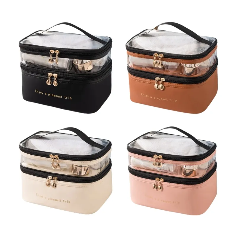 Cosmetic Bags Multifunctional Makeup Bag Double Layer PU Travel Toiletry