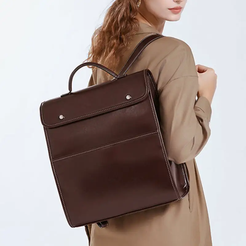 Women's Backpack Genuine Leather Large Capacity Student Laptop Bag