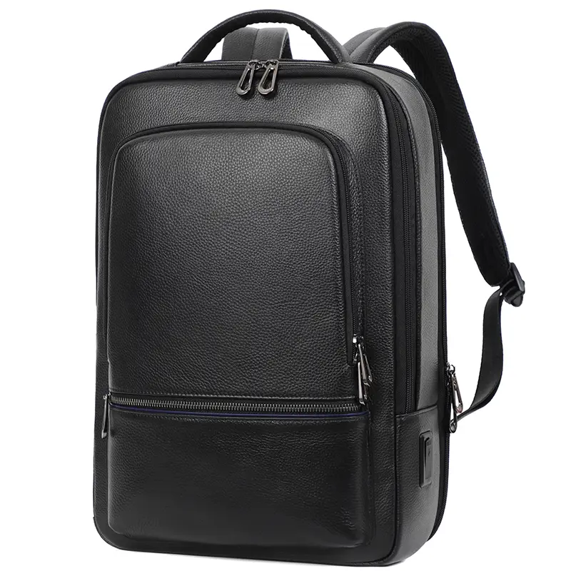 Men's Laptop Backpack USB Backpack Genuine Leather Travel Bag Large Schoolbag