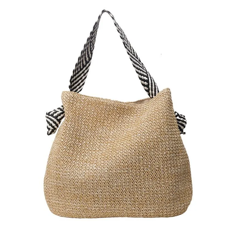 Relaxed Straw Bag For Women Large Capacity Bag Bag Casual Shoulder Bucket Bag Woven Beach Bag