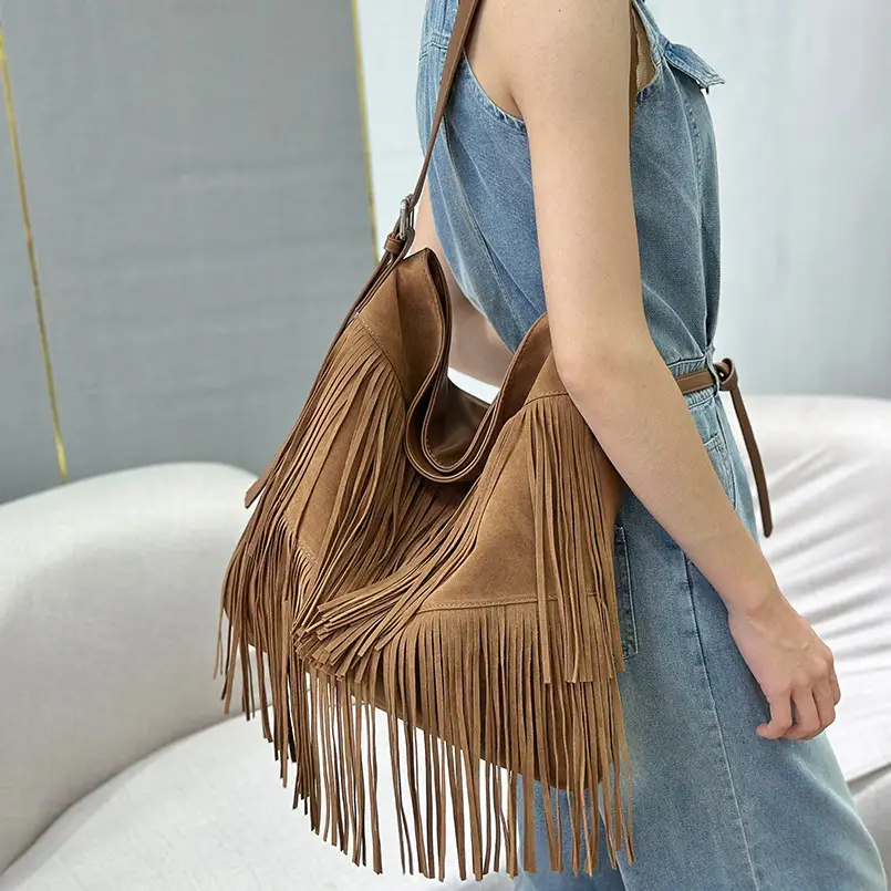 Tassel Hobo Bags Large Handbags Fringe Double Sided Messenger Bag Women Big Causal Handbag