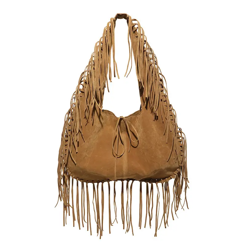 Retro Tassel Tote Bag Women Simple Holiday Versatile Shoulder Bag
