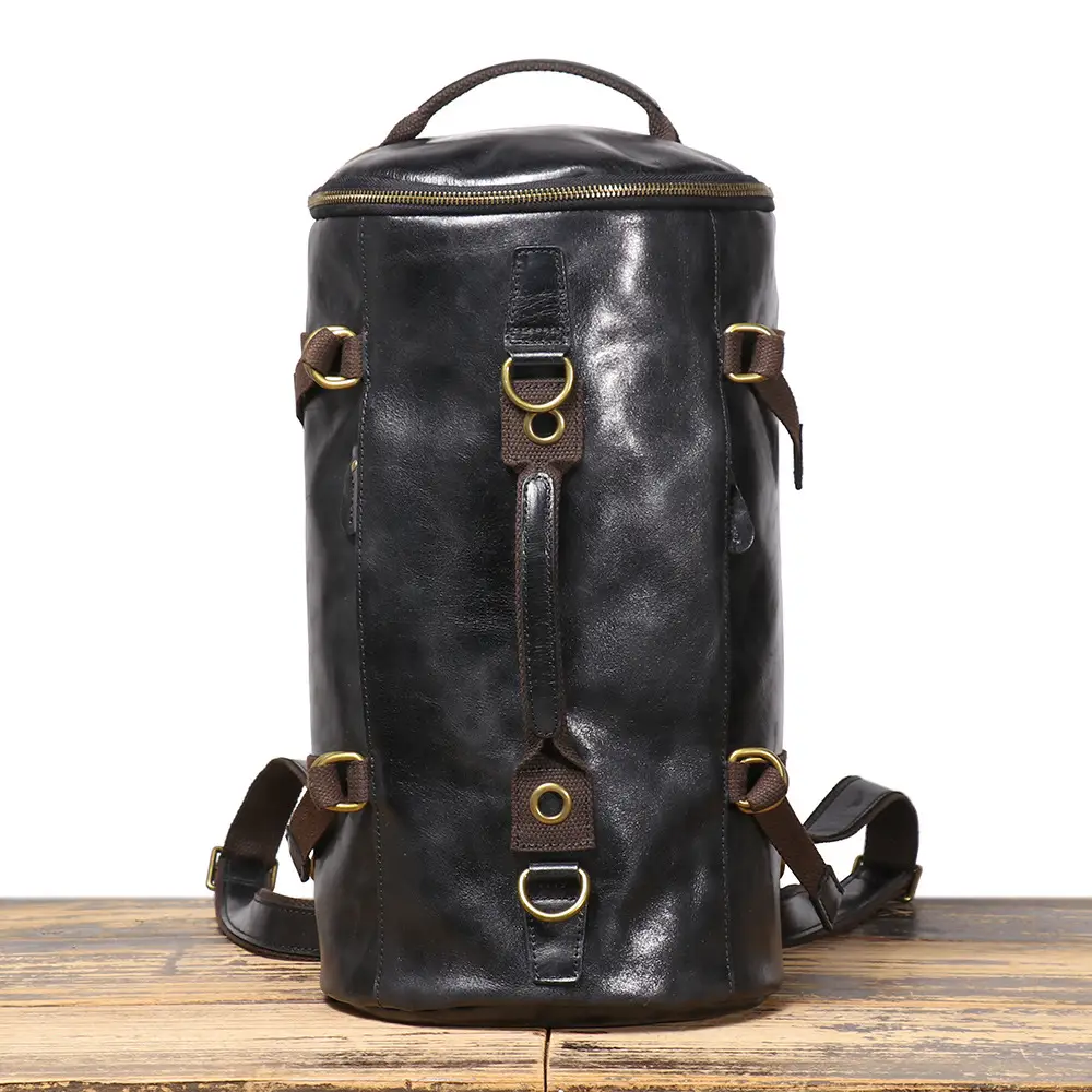 Black Multifunctional Backpack, Large Capacity Travel Bag, Genuine Leather Outdoor Fitness Bag