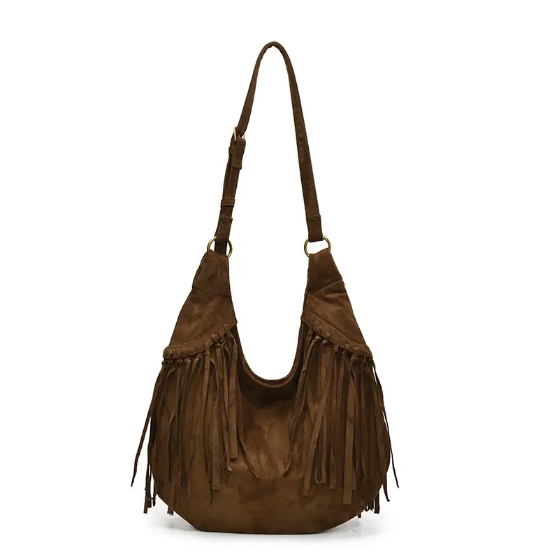 Bohemia Style Tassels Shoulder Hobo Bags For Women Suede Large Capacity Wild
