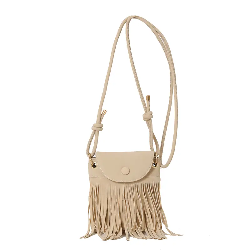 Fringe Messenger Bag With Adjustable Strap Leather Shoulder Bag Trendy Tassel Solid Color