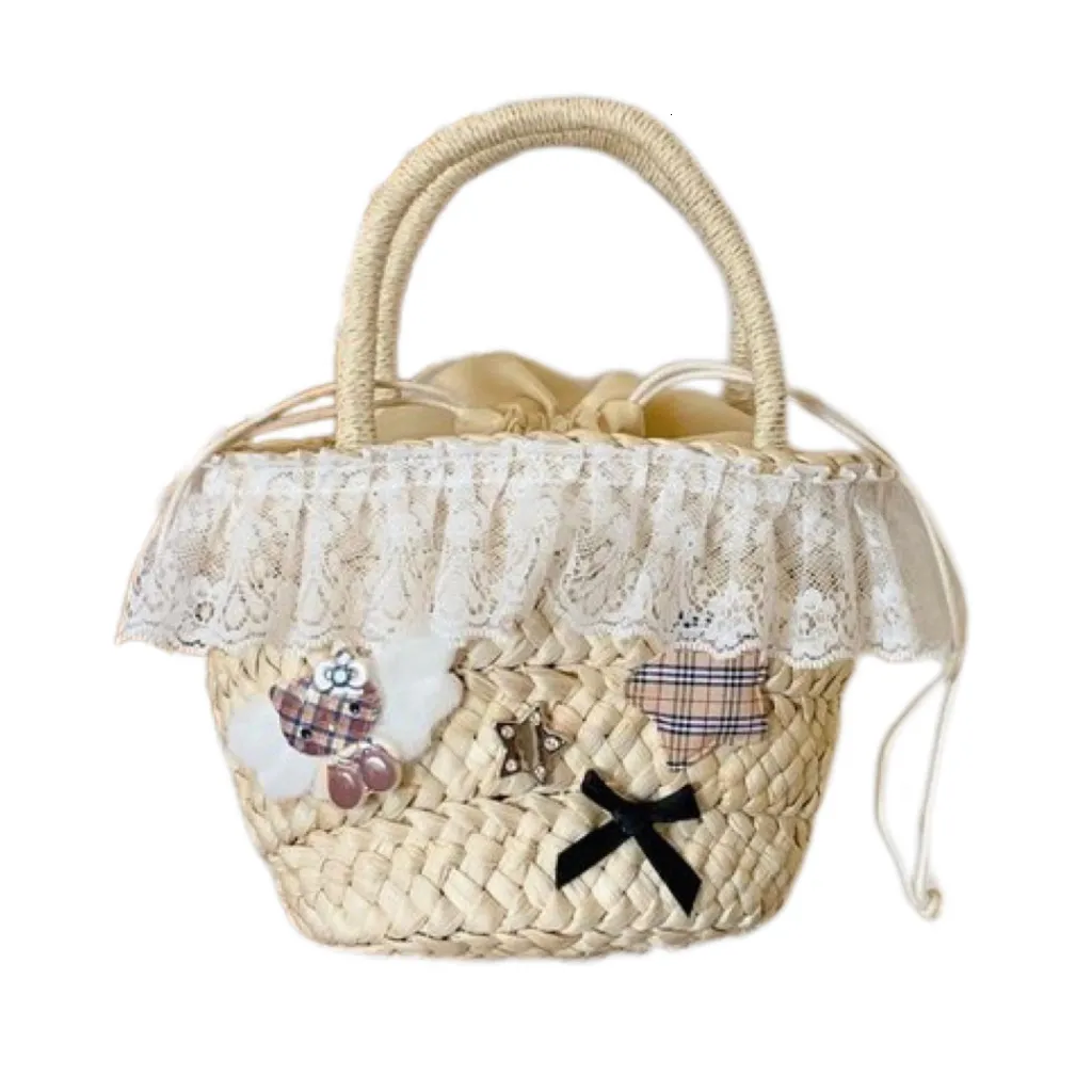 Woven Bags Travel Handbag Beach Vacation Woven Cat Grass Bag