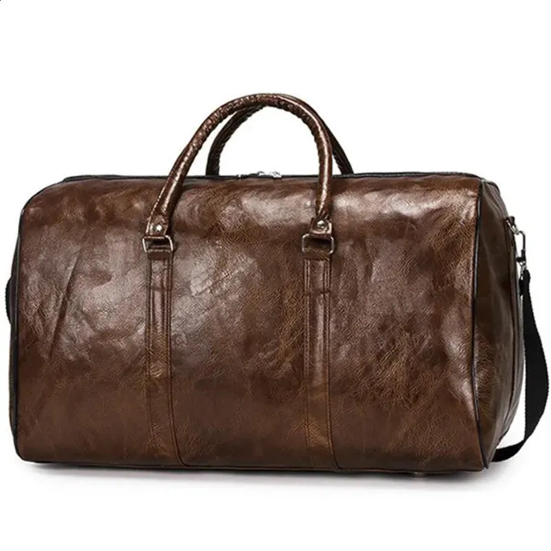 Leather Travel Bag Large Luggage Independent Large Fitness Bag Handbag Black Men Fashionable Zipper Bag