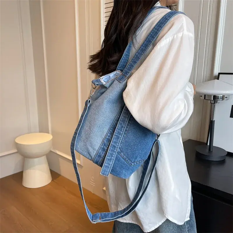 Denim Casual Shoulder Bag Women's Bucket Bag Large Capacity Handbag
