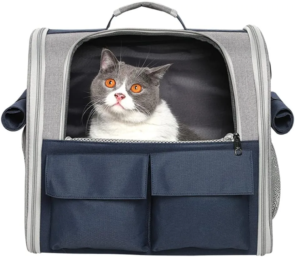 Transport Bag for Pets Cats Dogs 10 kg, Portable Backpack Large Spacious 4 Entry Top Opening 3 Pockets Pet Bag Breathable Foldable for Travel Airline Approved
