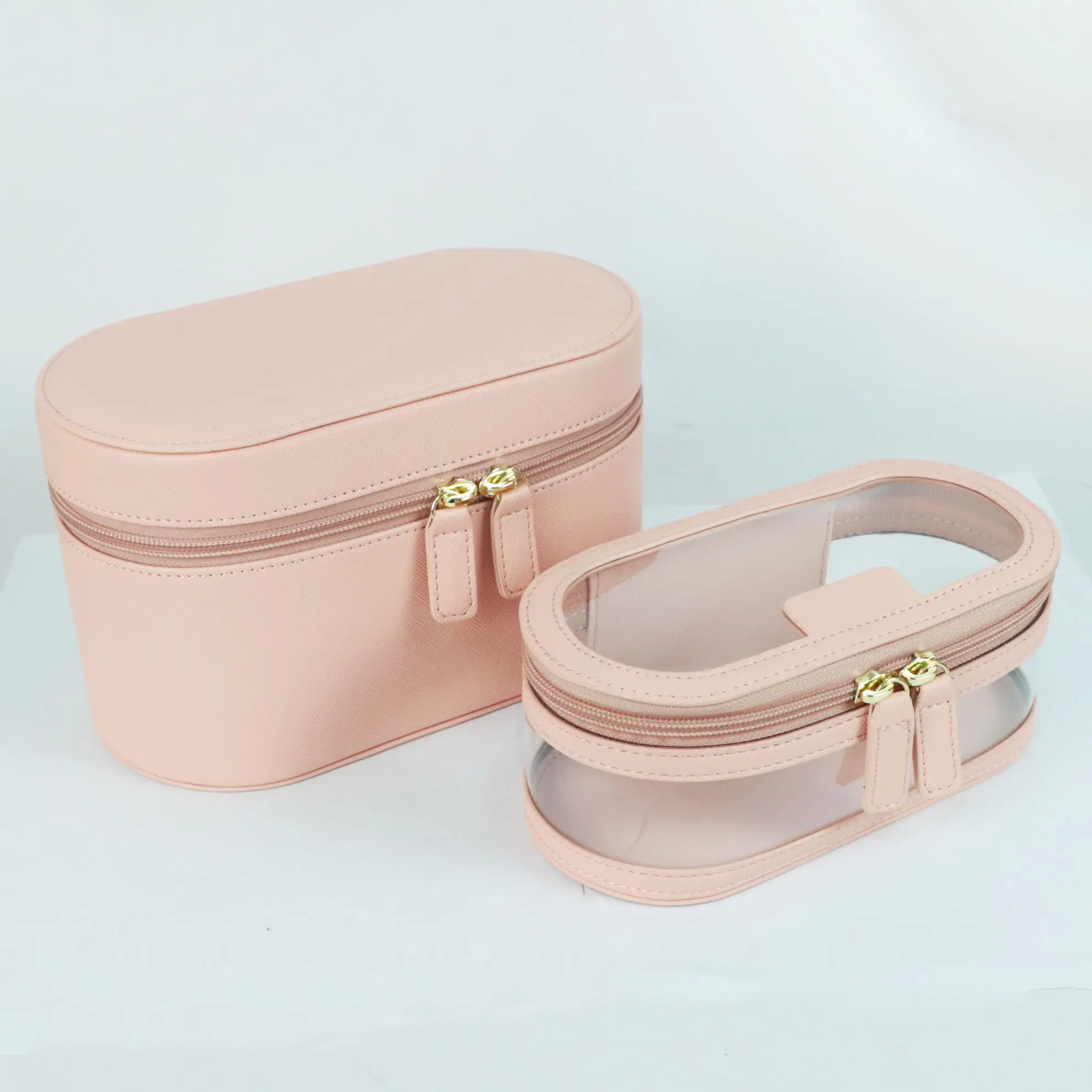 Leather Cosmetic Bag With Transparent Storage Bag Set, Travel Large Capacity Toiletry Bag