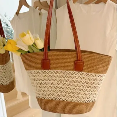 Handmade Straw Bag For Women Large Capacity Elegant Woven Handbag Shoulder Bag Underarm Bag Beach Bag