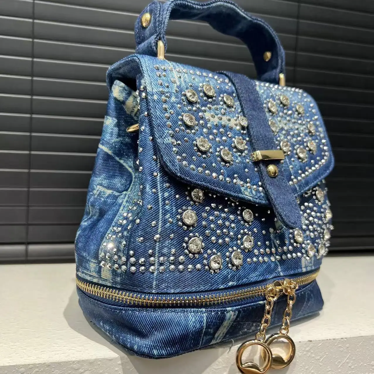 Women’s Fashion Diamond-Style Elegant Backpack Multifunction Denim Design