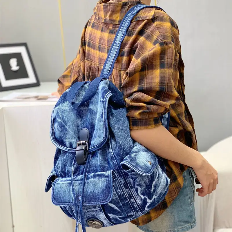 Retro Washed Denim Casual Backpack for Women