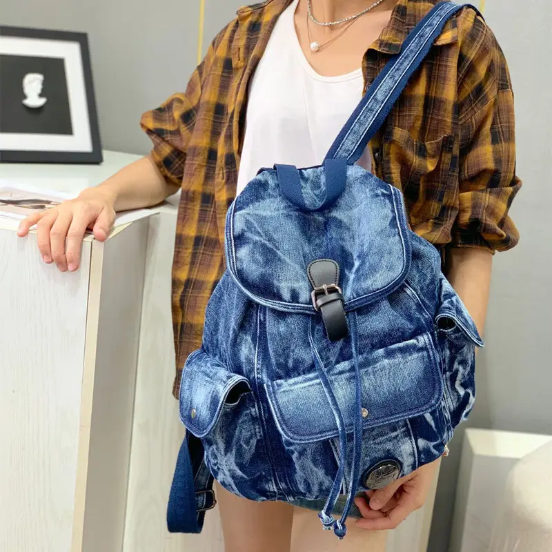 Retro Washed Denim Casual Backpack for Women
