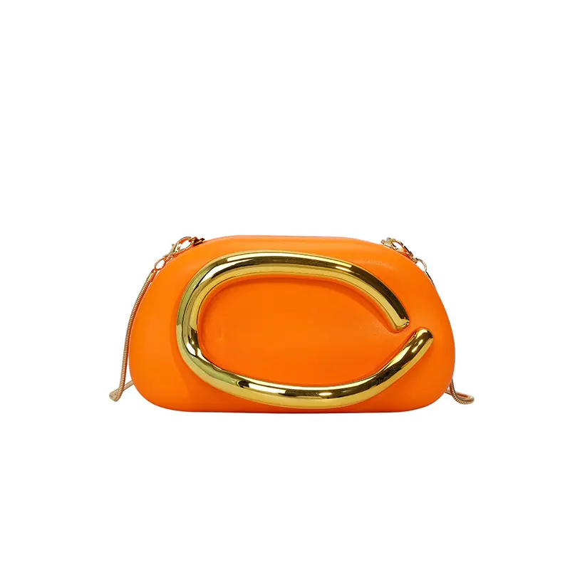 Women PU Leather Metal Decoration Evening Bag Clutch Bag 