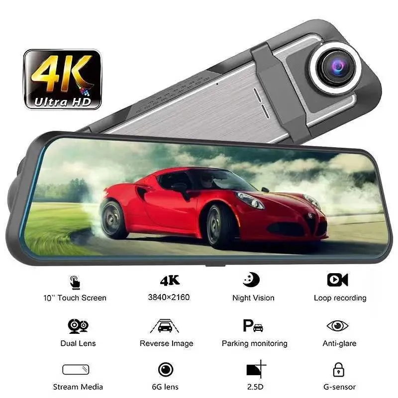 Car DVRs 10 Inch WiFi 4K Recorder With Rearview Mirror And Lane Changing Assistance Function For Car Driving
