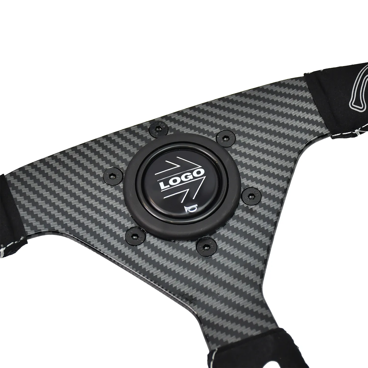 Black Leather With Suede Stitching And A Unique High-Grip Racing Steering Wheel Black Leather With Suede Stitching And A Unique High-Grip Racing Steering Wheel