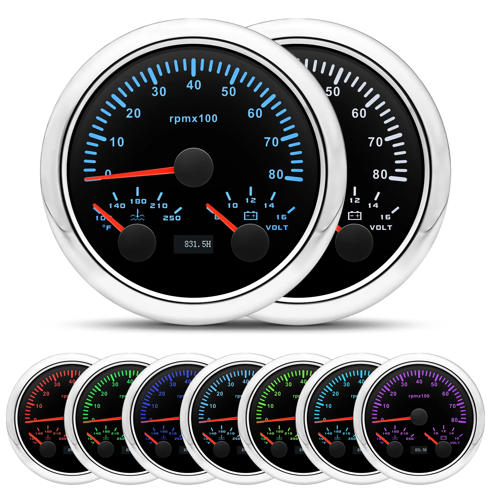 7-color backlight 3In1 Waterproof 85MM Car Gauge 8...