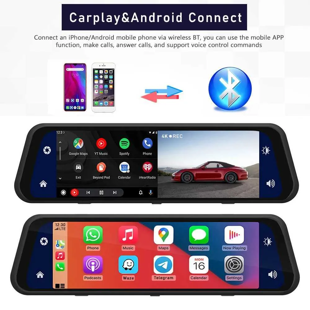 Car DVR 4K UHD Carplay Android Auto GPS 5G WIFI AUX Dash Cam Stream RearView Mirror Dashcam Camera Driving Recorder Car DVR 4K UHD Carplay Android Auto GPS 5G WIFI AUX Dash Cam Stream RearView Mirror Dashcam Camera Driving Recorder