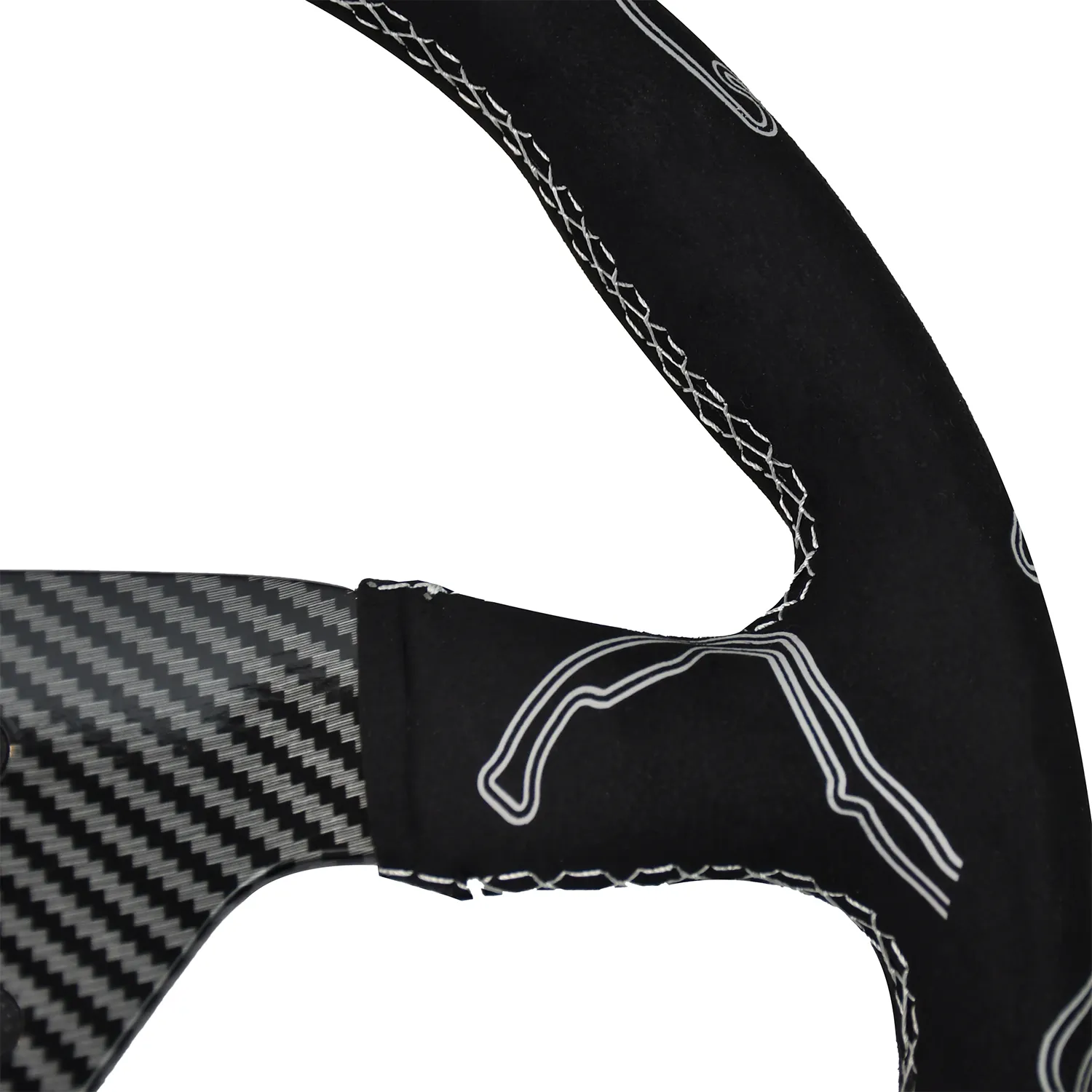 Black Leather With Suede Stitching And A Unique High-Grip Racing Steering Wheel Black Leather With Suede Stitching And A Unique High-Grip Racing Steering Wheel