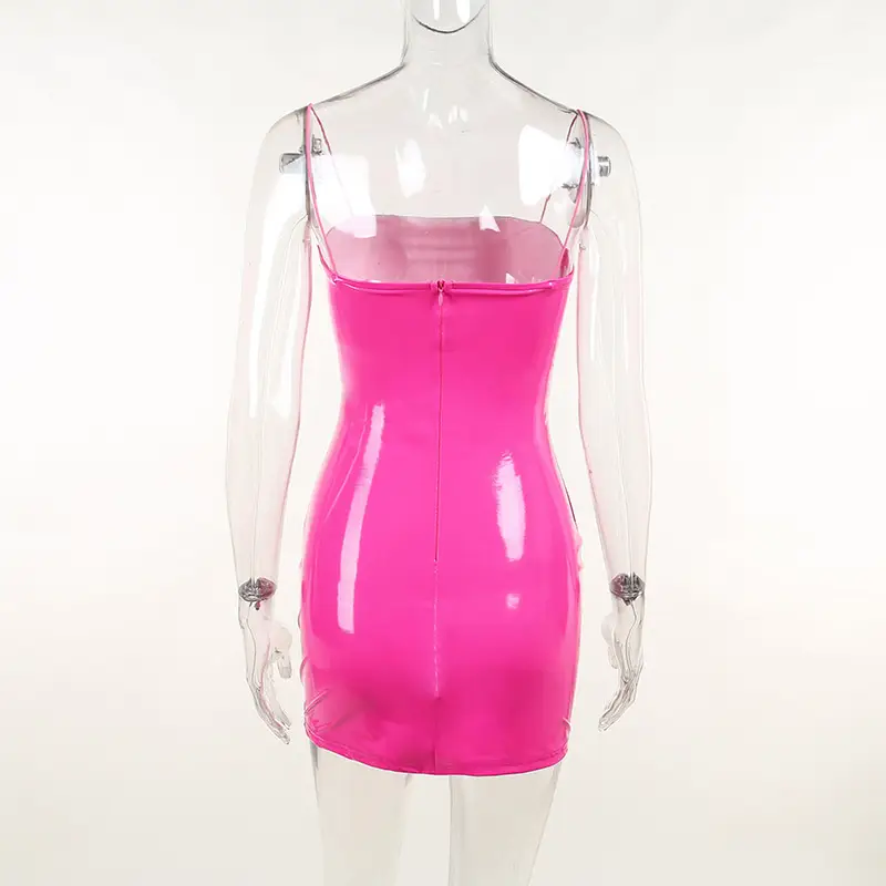 Sexy PU Leather Dress Women Strapless Spaghetti Strap Fashion Club Wear Bodycon Mini Dresses