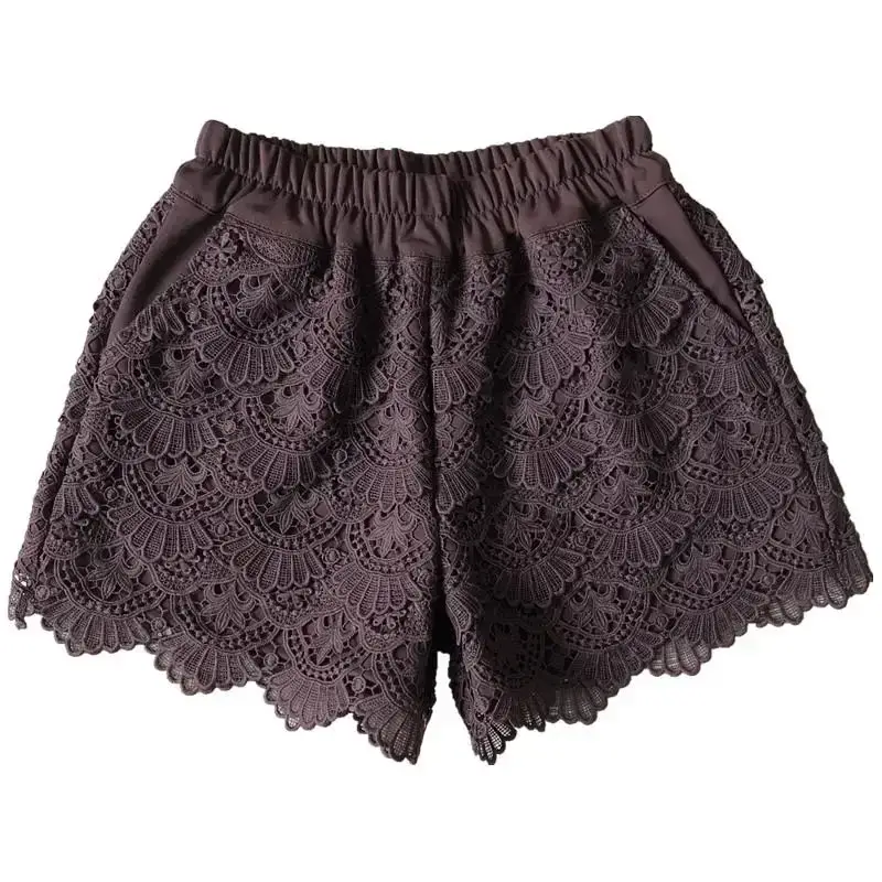 Lace Shorts Women's High Waisted Elastic Wide Leg Shorts