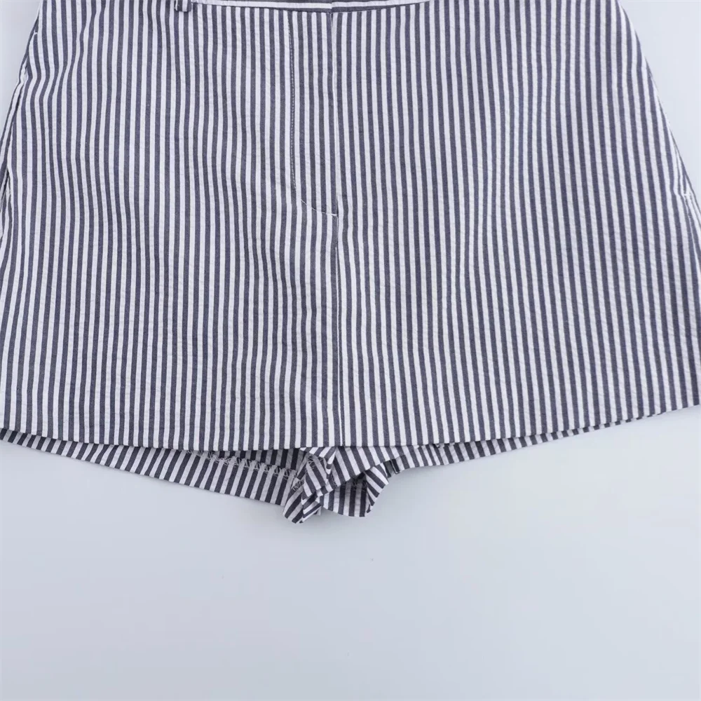 Women's Fashion Elegant Slim Fit Casual Versatile Belt Short Striped Culottes