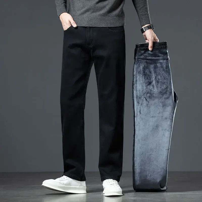 Men Fleece Jeans Men Winter Warm Thickened Loose S...