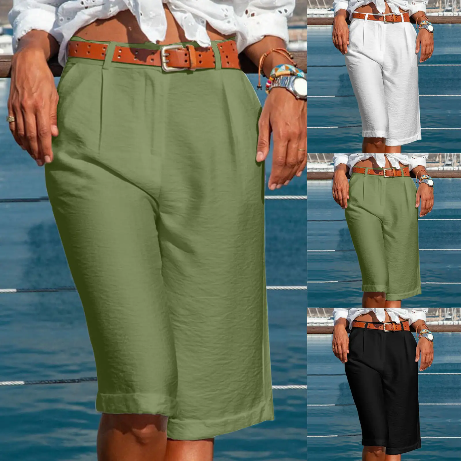 Women's Shorts High Waist Knee Length Straight Women's Elegant Casual Shorts