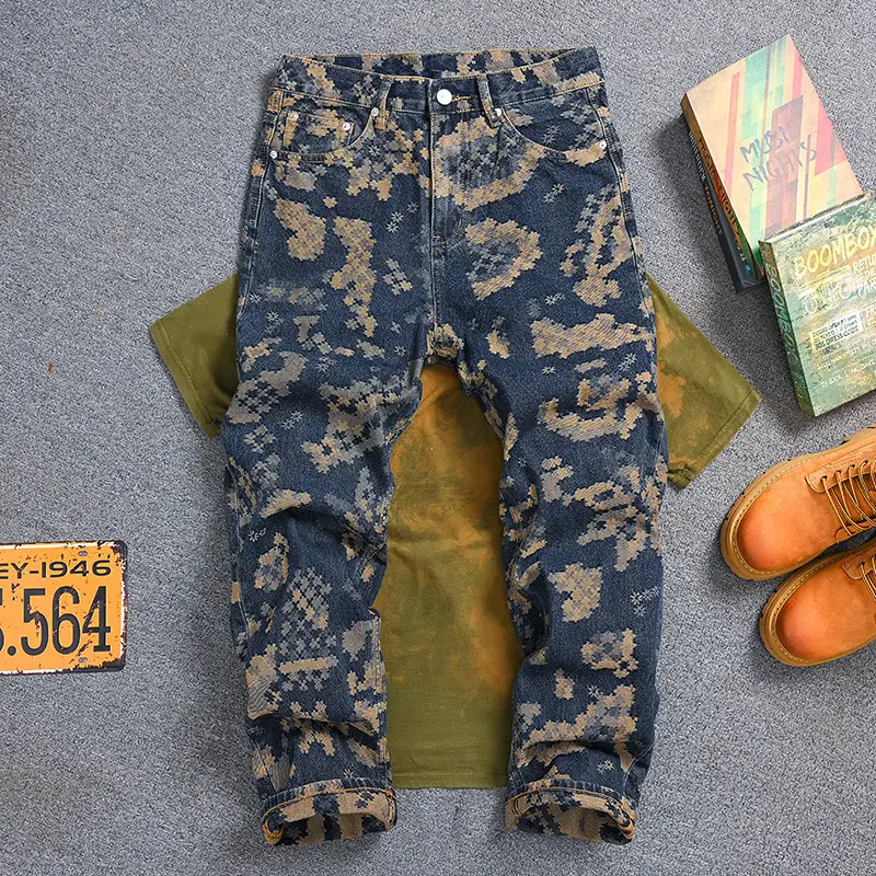 Men's Jeans Men's Loose Straight Tube Trendy Wide ...