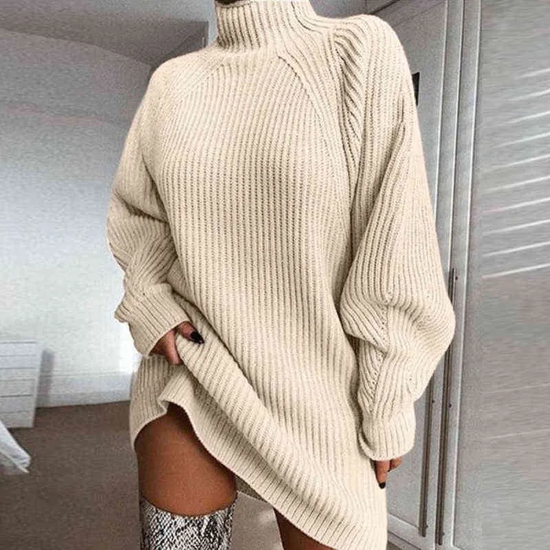 Women Turtleneck Oversized Knitted Dress Autumn So...