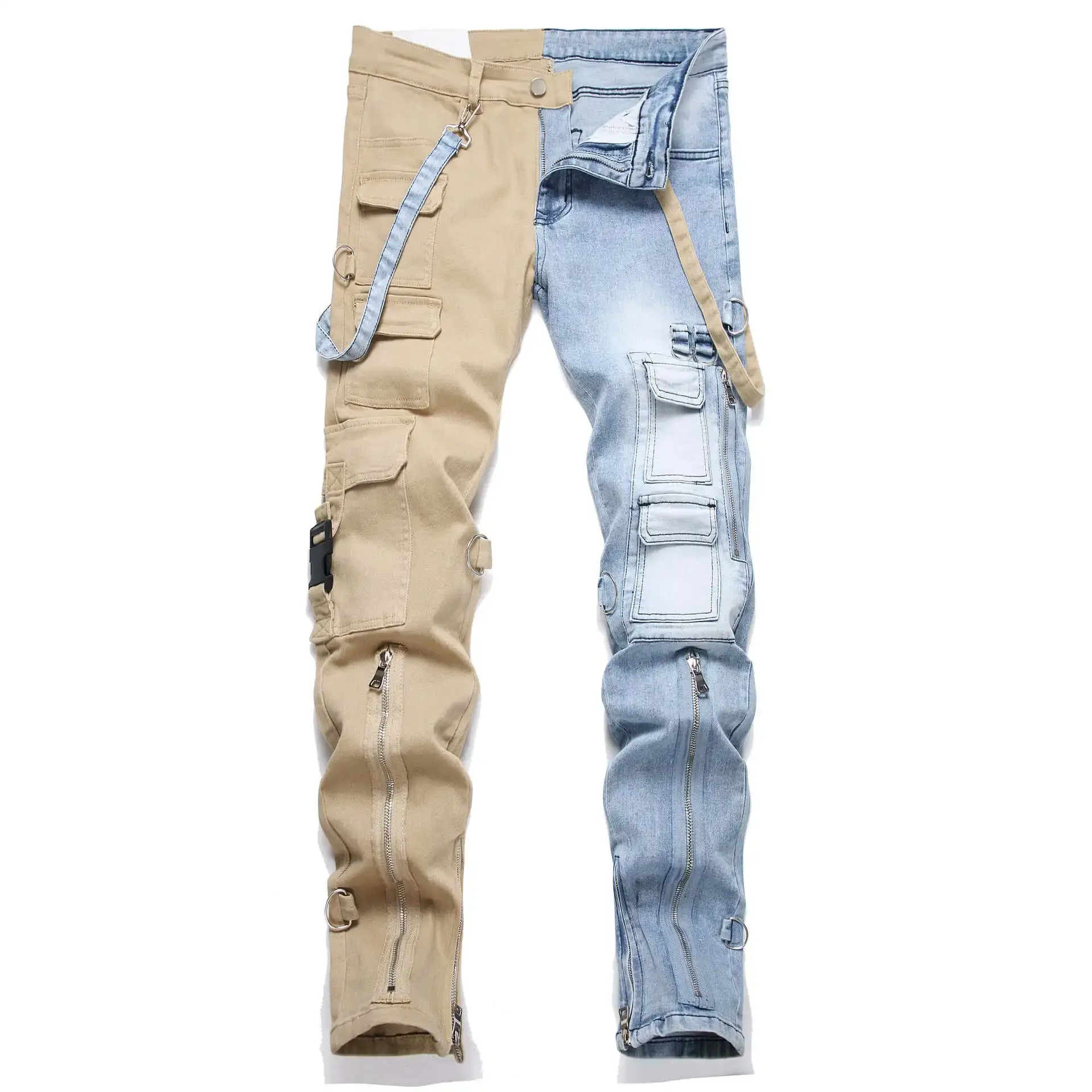 Men Jeans Long Pant Denim Pencil Pants Pockets Spl...