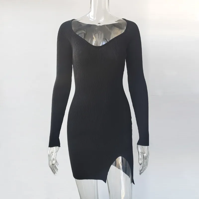 Fashionable And Trendy Slim Long-Sleeved Knitted Dress Sweater Dress Autumn And Winter Short Skirt