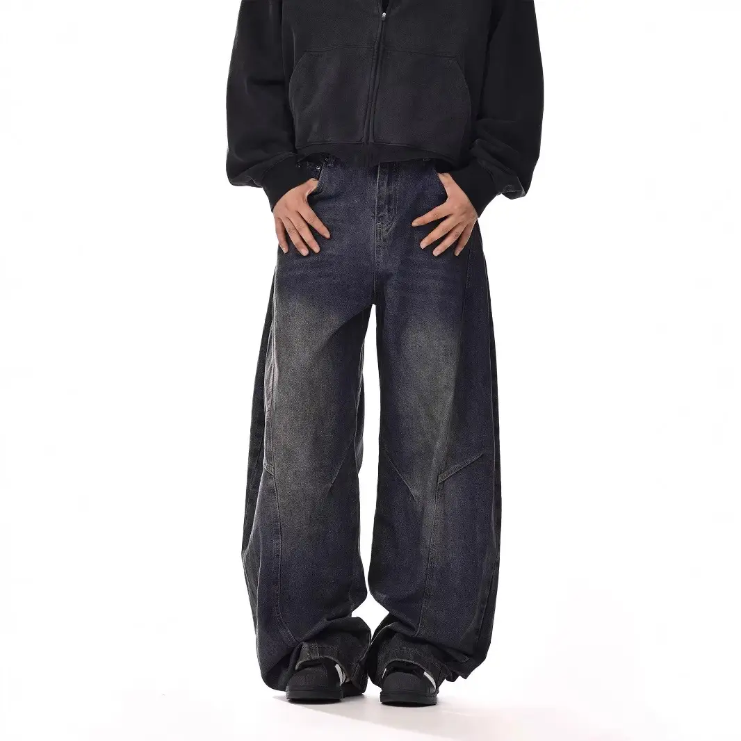 Men's Vintage Casual Trendy Washed Wide Leg Jean T...