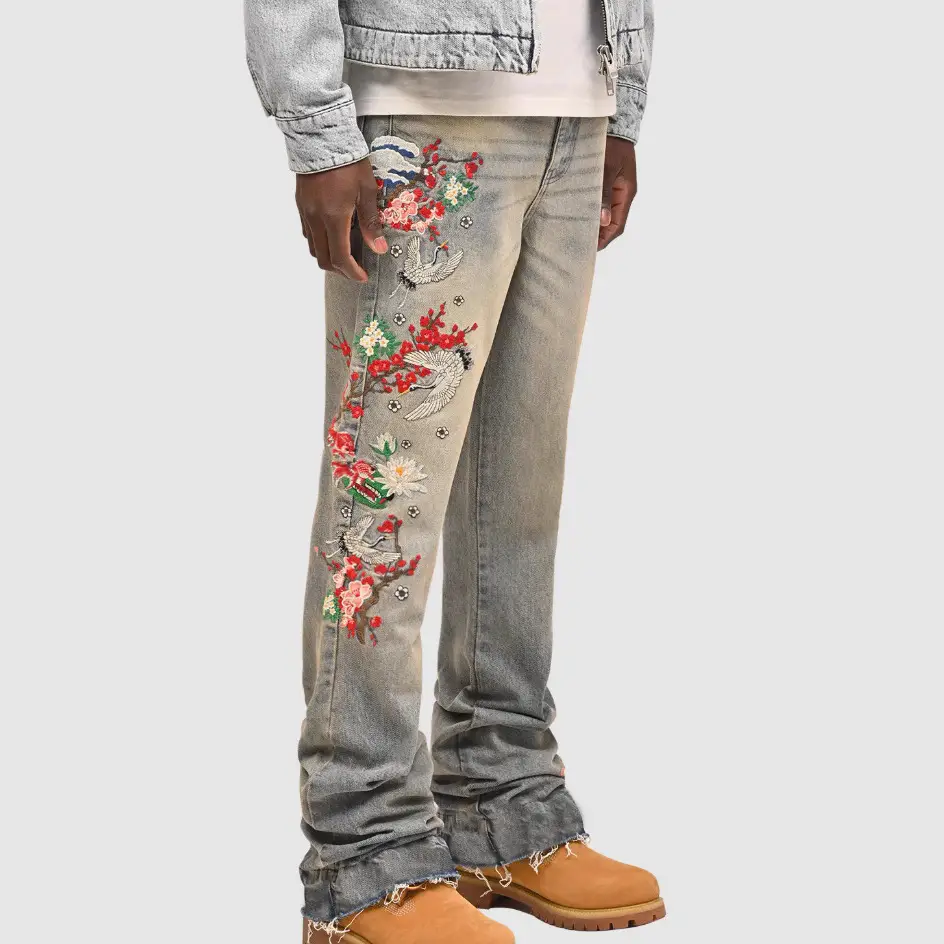 Men Washed Distressed Jeans Men Denim Straight Pan...