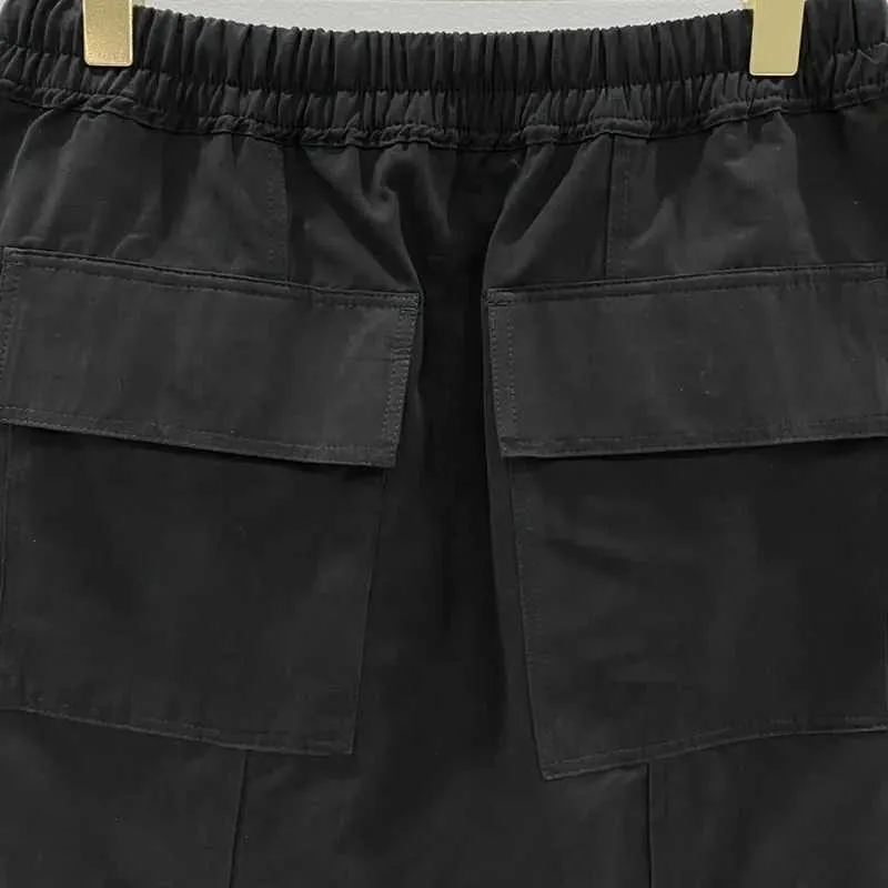 Men Punk Ro Style Classic Work Clothes Double Pocket Elastic Waist Shorts