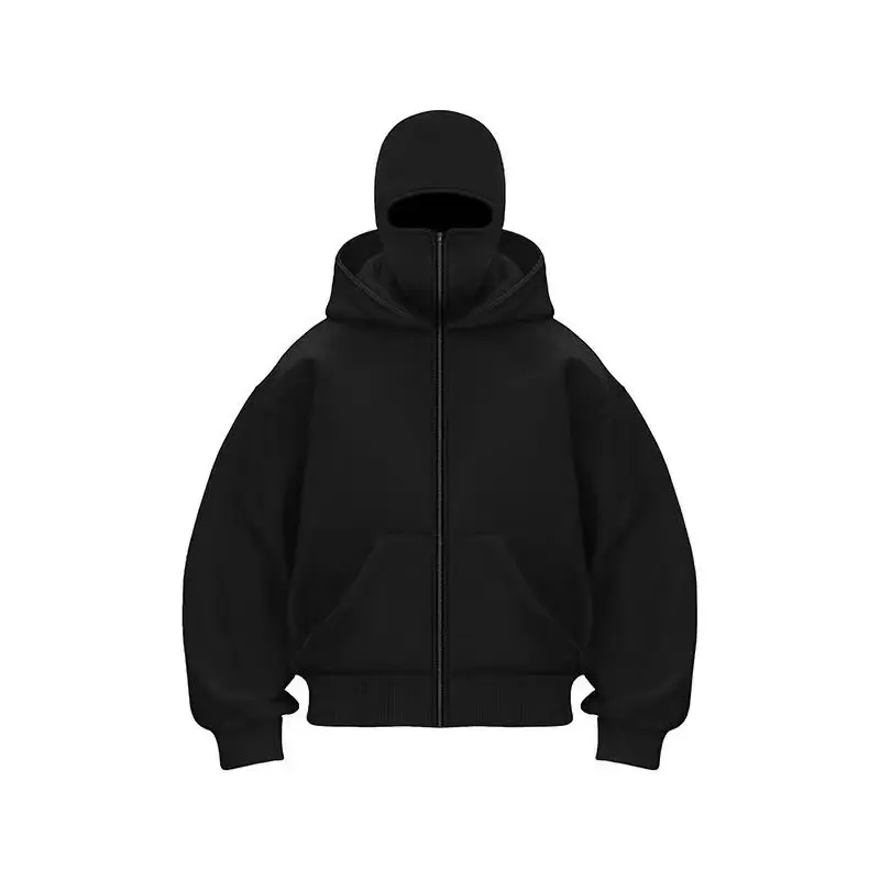 Men's Winter Double Hooded Sweatshirt Men's Hooded Mask Zipper Sportswear