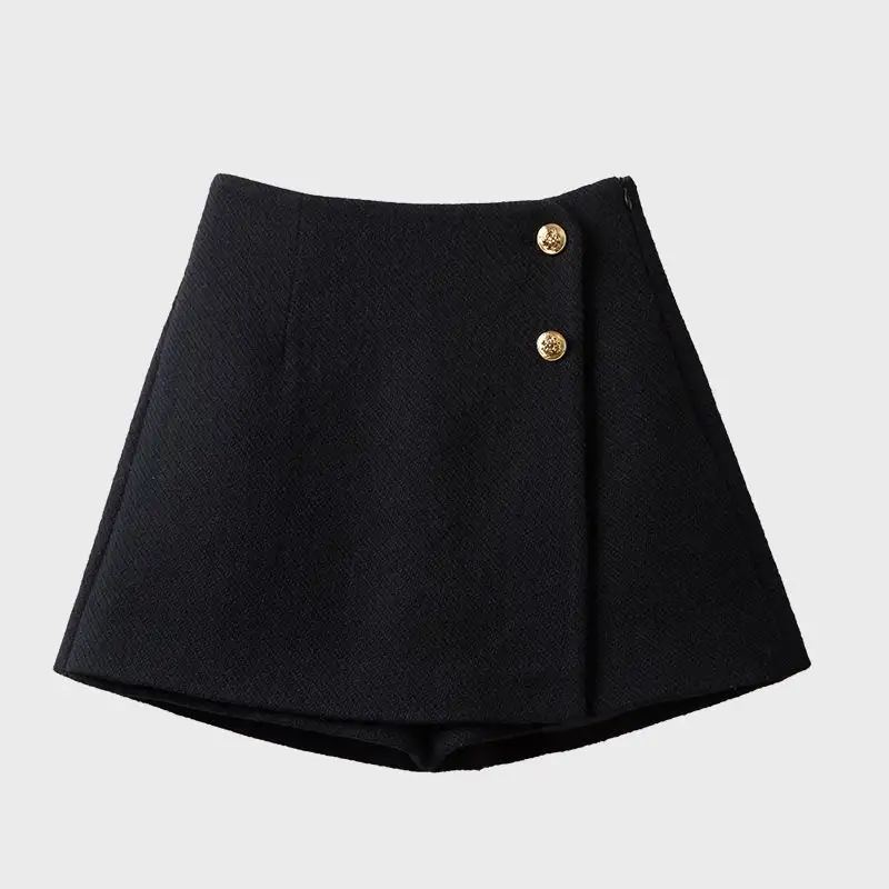 Autumn And Winter Spliced ​​Zipper A-Line Shorts Solid Color High Waist Button Pants Skirt