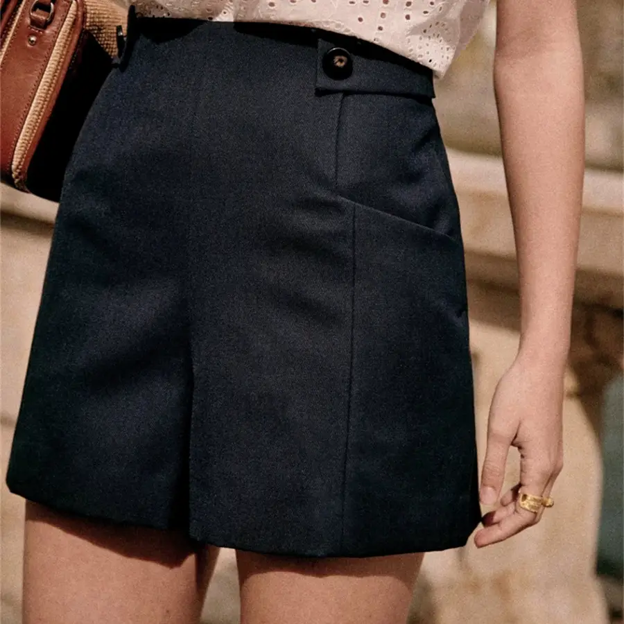 Women's Zippered Simple Shorts High Waist A-Line S...