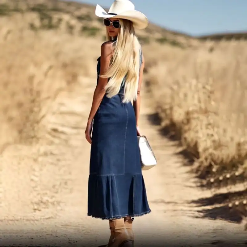 Casual Fashion Denim Sleeveless Fishtail Midi Dress For Women Stylish Summer Streetwear