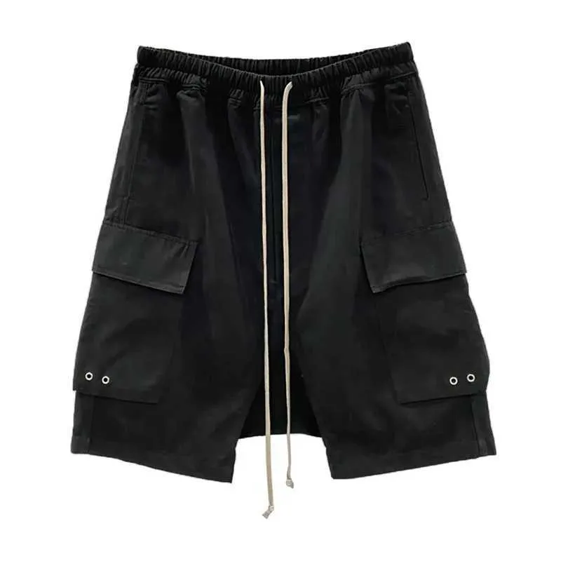 Men Punk Ro Style Classic Work Clothes Double Pocket Elastic Waist Shorts