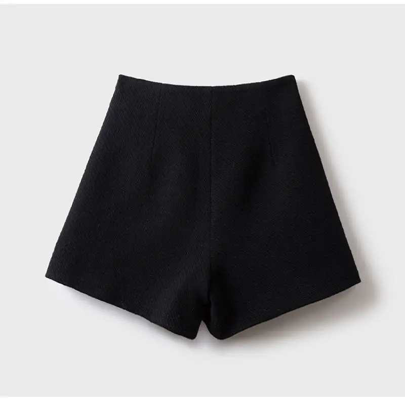 Autumn And Winter Spliced ​​Zipper A-Line Shorts Solid Color High Waist Button Pants Skirt