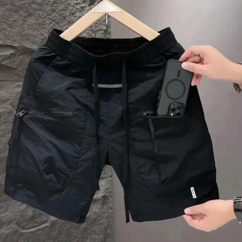 Men Pocket Work Clothes Handsome All-Match Loose Quick Drying Motion Casual Solid Color Shorts