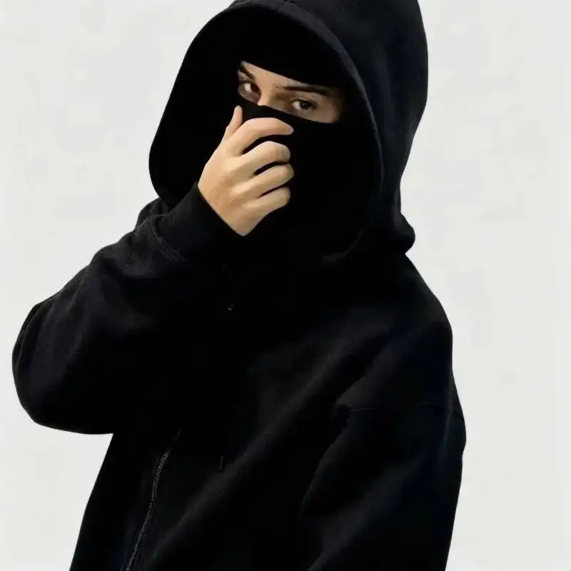 Men's Winter Double Hooded Sweatshirt Men's Hooded Mask Zipper Sportswear