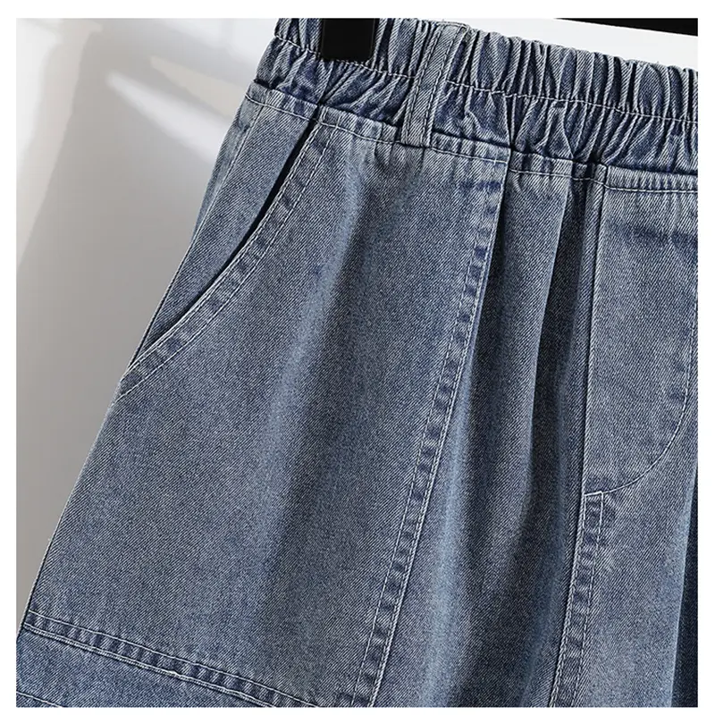 Women Stretch Loose Denim Shorts High Waist Wide L...