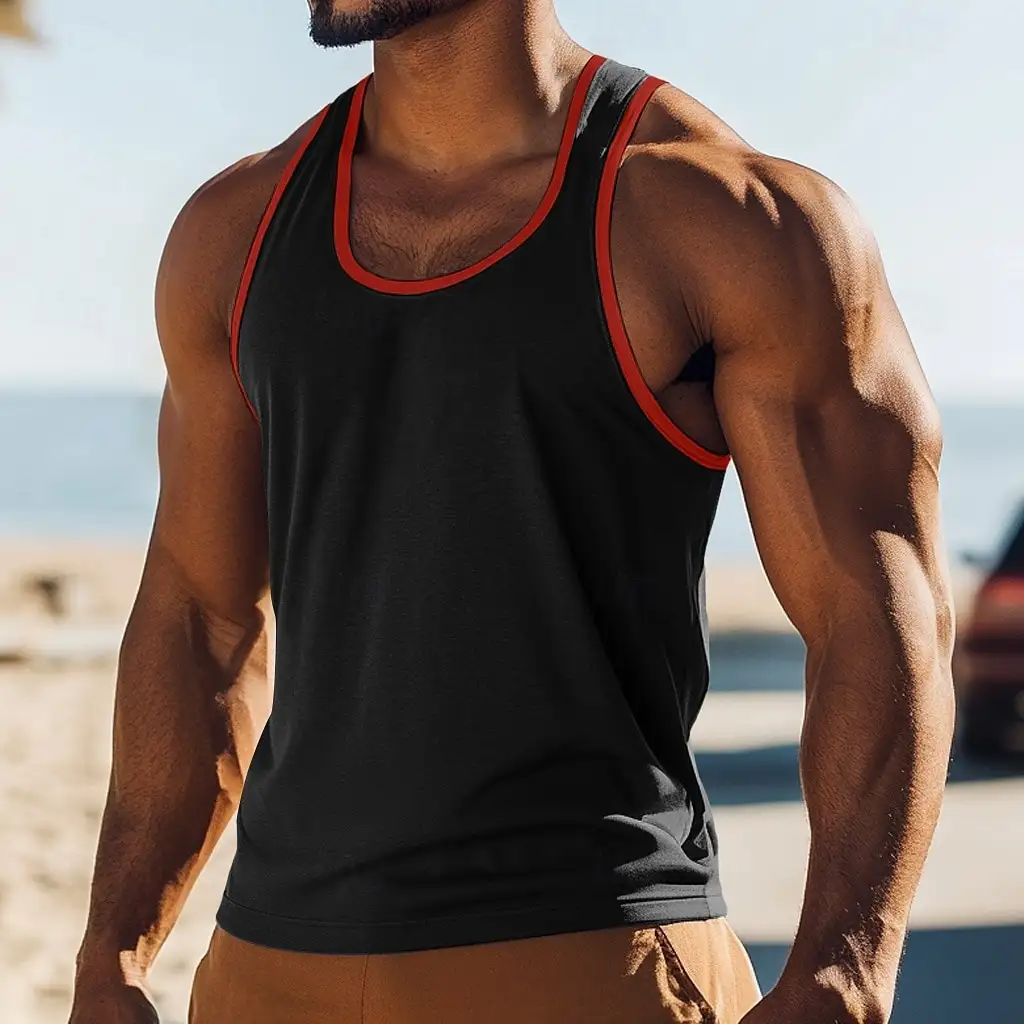 Simple Solid Color Style Men's Tank Top Outdoor Run Fitness Sports Vest Gym Casual Sleeveless Shirt