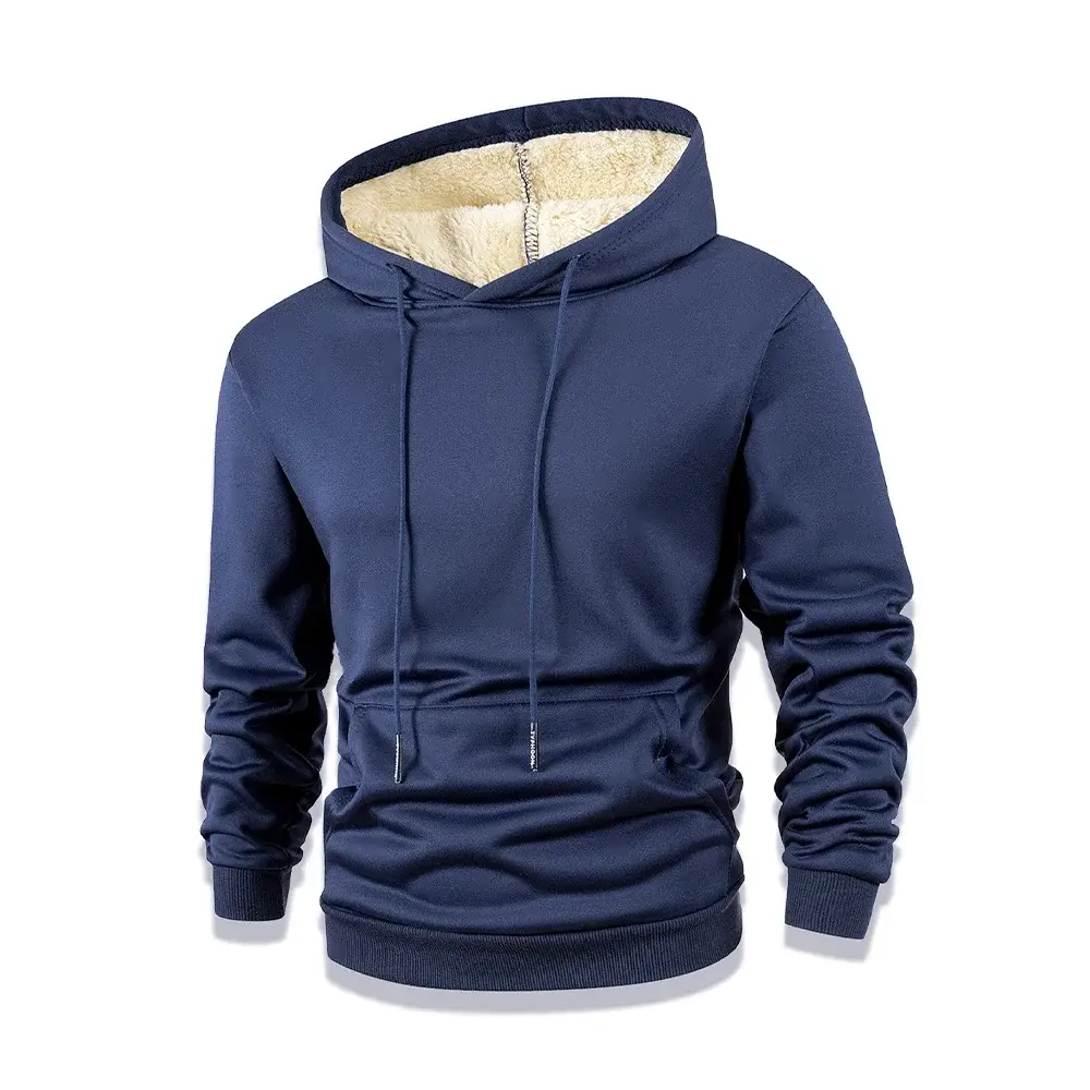 Men's Winter Warm Fleece Lined Hooded Thick Crew Neck Solid Pullover Sweatshirt Thermal Comfort Streetwear Tops Clothing